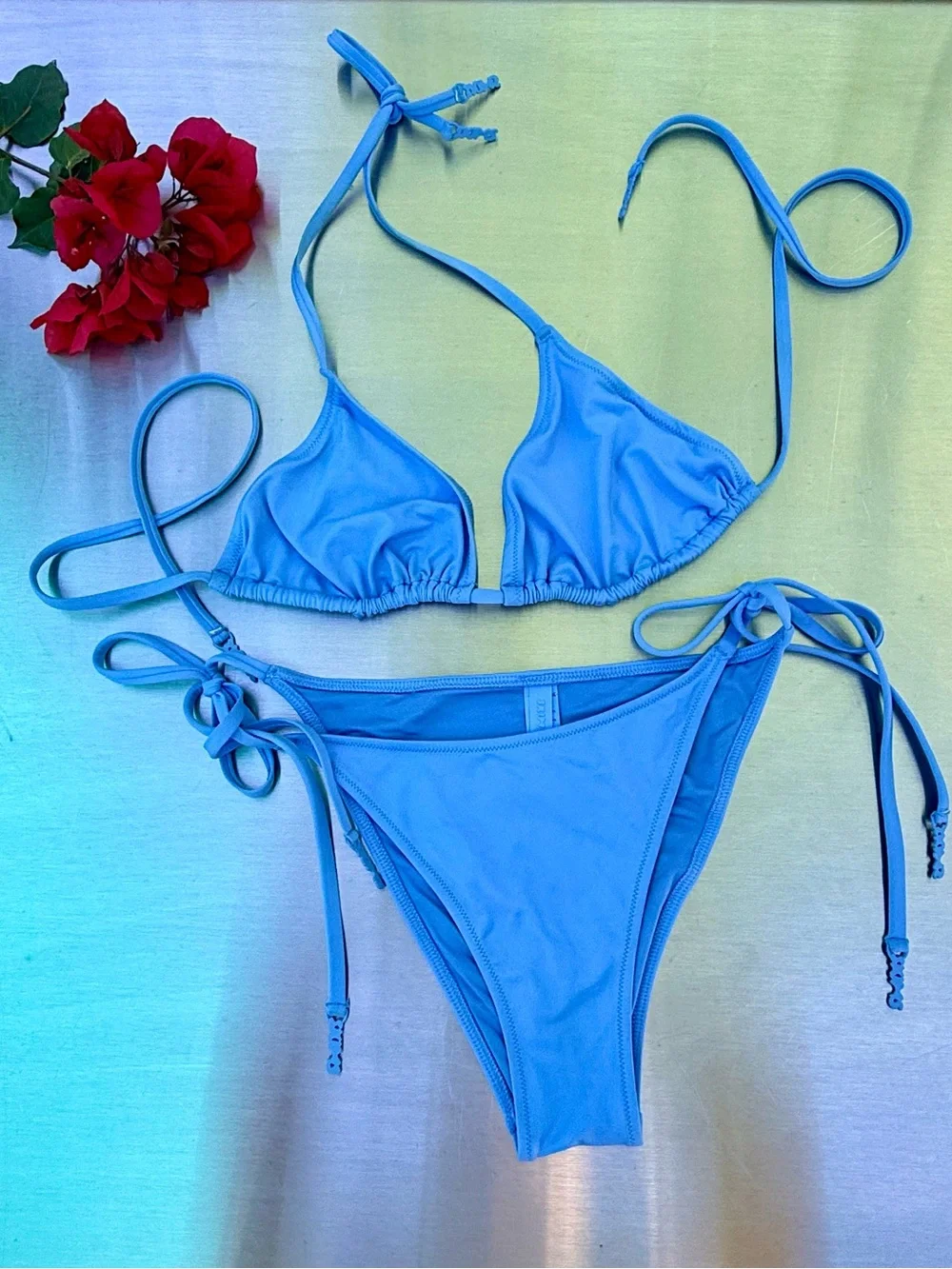 SKIMS Sky Blue Tie-Strap String Bikini